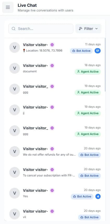 WhatsApp CRM Mobile Interface showing chat list